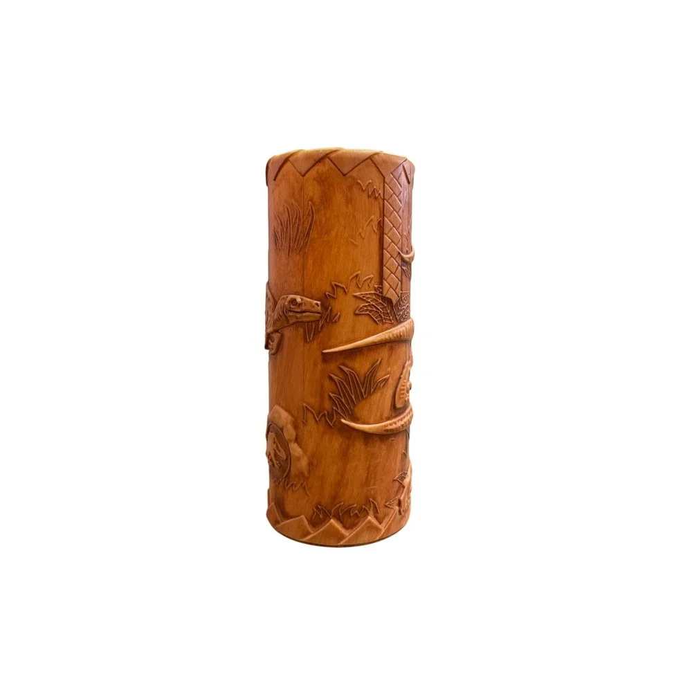 Jurassic World Universal Studios Raptor Tiki Tumbler Faux Wood Plastic Cup